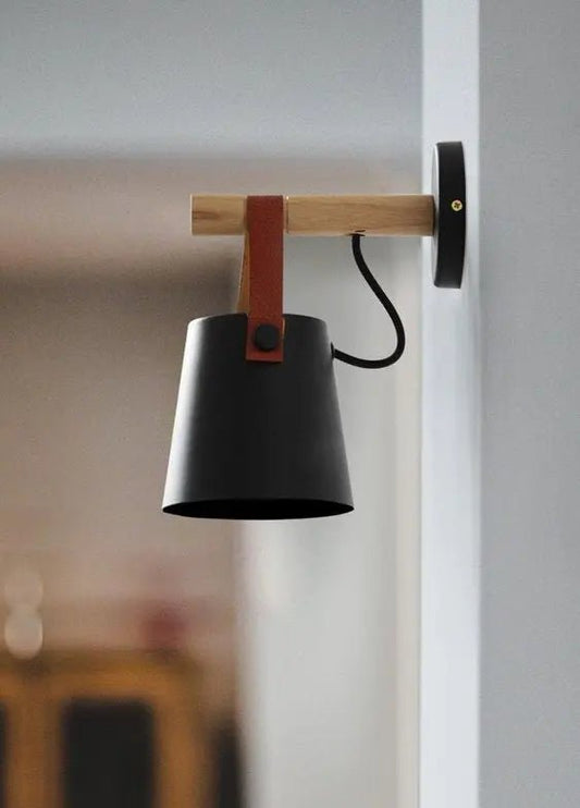Scandinavian Wood & Leather Wall Sconce - goldenlumen