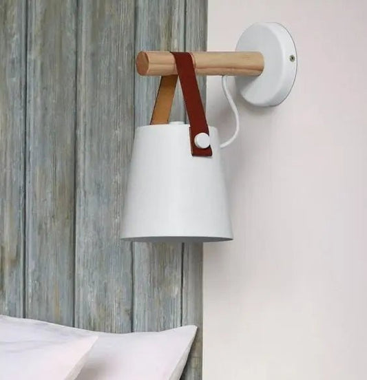 Scandinavian Wood & Leather Wall Sconce - goldenlumen