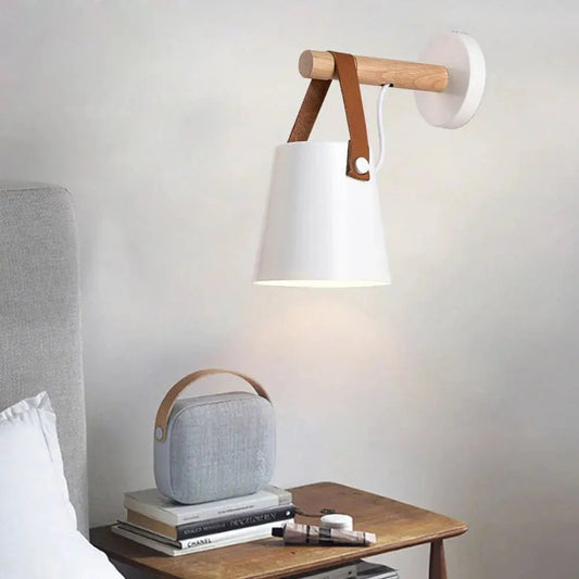 Scandinavian Wood & Leather Wall Sconce - goldenlumen
