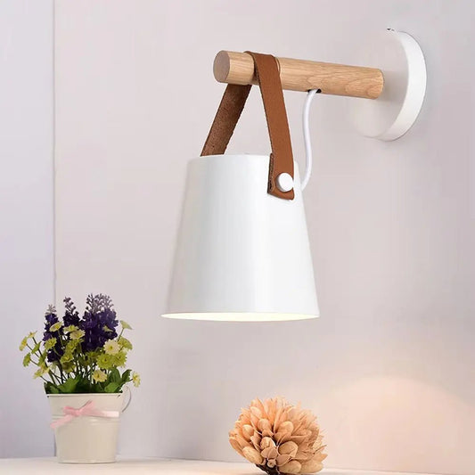Scandinavian Wood & Leather Wall Sconce - goldenlumen