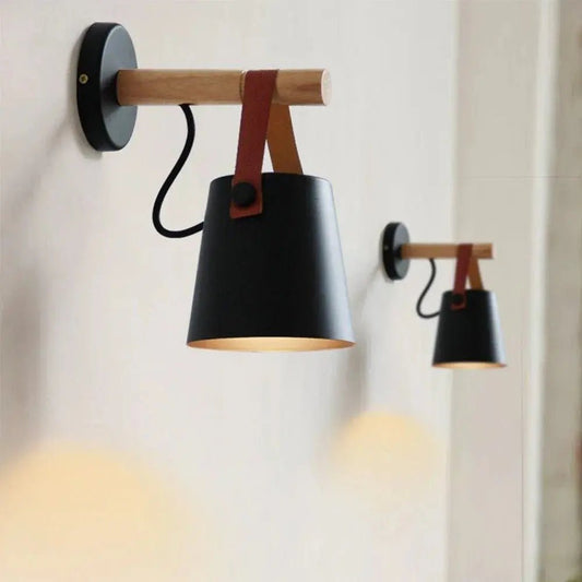 Scandinavian Wood & Leather Wall Sconce - goldenlumen