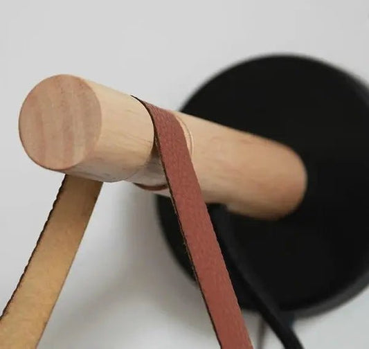 Scandinavian Wood & Leather Wall Sconce - goldenlumen