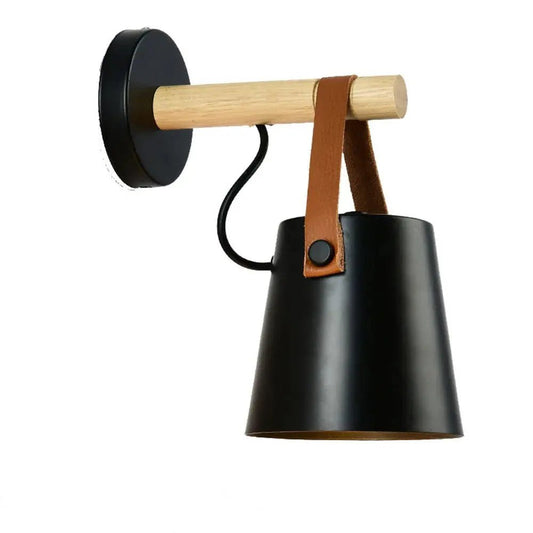 Scandinavian Wood & Leather Wall Sconce - goldenlumen