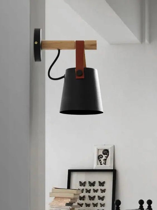 Scandinavian Wood & Leather Wall Sconce - goldenlumen