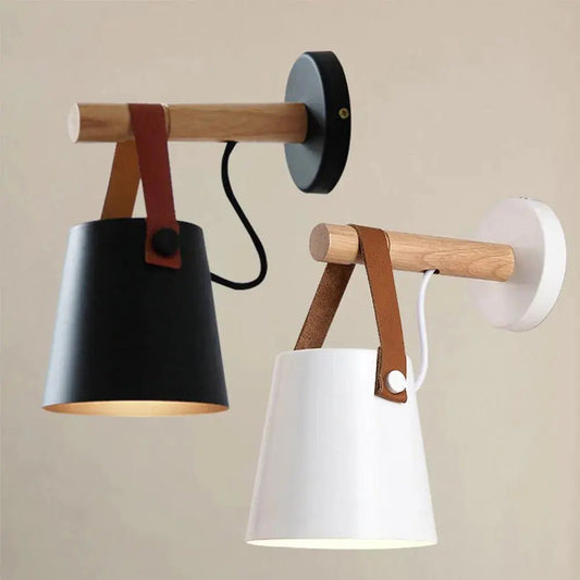 Scandinavian Wood & Leather Wall Sconce - goldenlumen