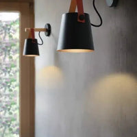 Scandinavian Wood & Leather Wall Sconce - goldenlumen