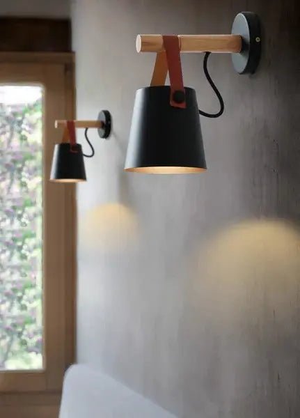 Scandinavian Wood & Leather Wall Sconce - goldenlumen