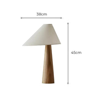 Table lamp with dimensions indicated on a white background