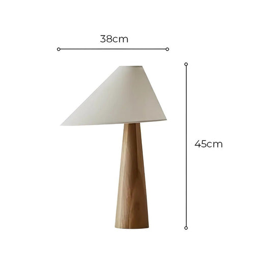 Table lamp with dimensions indicated on a white background